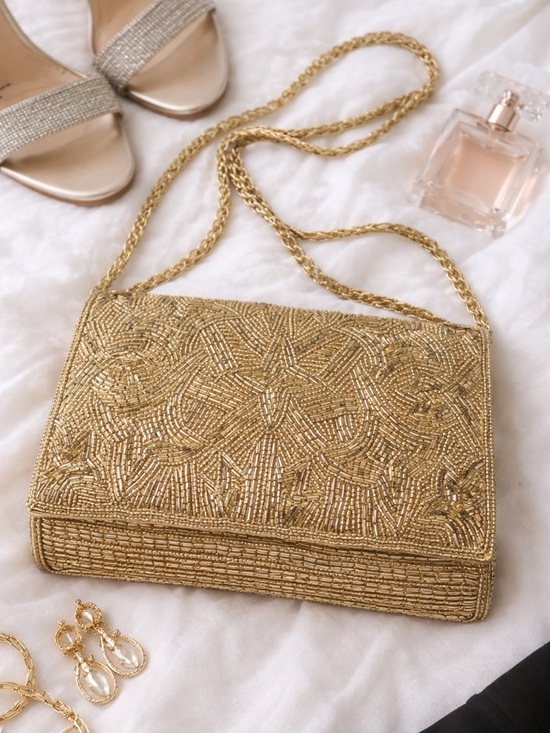 no brand Handbags - Vintage Gold Beaded Evening Bag Crossbody Wedding Party Clutch Glam